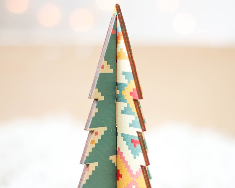 Mexican Aztec Design Christmas Table Decoration Bright Christmas Christmas Tree 3d Trees Wooden Trees Contemporary Christmas
