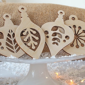 Christmas Tree Decoration - Set Of Four Folk Baubles - Nordic Decorations - Scandi Design - Cutout Design - Wooden Tree Decorations