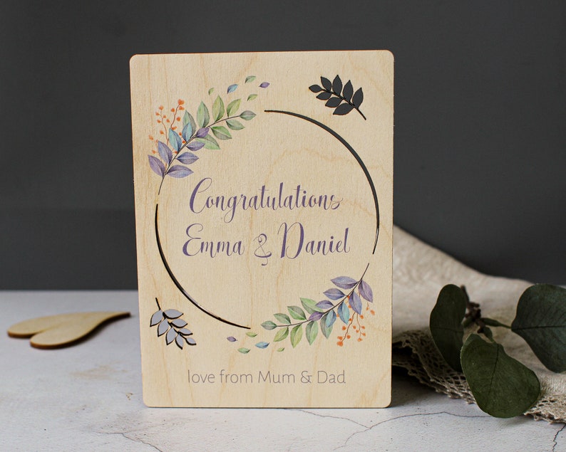 Personalised Wedding Card Congratulations Card Wooden Card Personalised Wedding Card Wedding Keepsake Card for Them Wedding Gift image 7