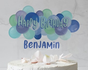 Cake Topper - Balloon Cake Topper - Blue Balloons - Personalised Cake Topper - Any Text - Balloon Arch - Balloon Bunting - Birthday Cake