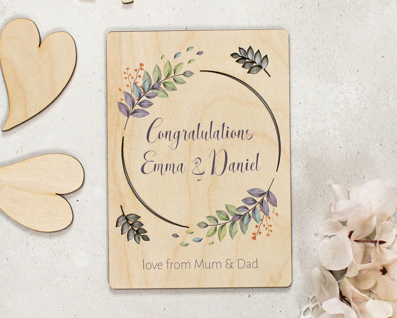 Personalised Wedding Card Congratulations Card Wooden Card Personalised Wedding Card Wedding Keepsake Card for Them Wedding Gift image 6