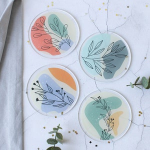 Coasters Set Of Four, Abstract Botanical, Danish Pastels, Round Coasters, Line Drawn, Contemporary Coaster, New Home Gift, Birthday Gift