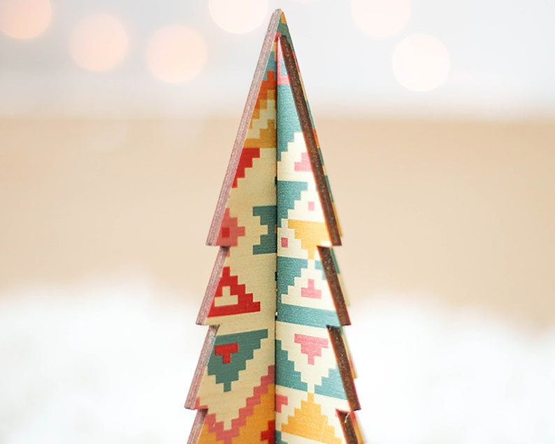Mexican Aztec Design Christmas Table Decoration Bright Christmas Christmas Tree 3d Trees Wooden Trees Contemporary Christmas