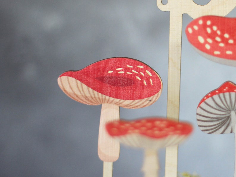 Personalised Toadstool Cake Topper Set Birthday Cake Toppers Wooden Cake Topper Birch Cake Topper image 3