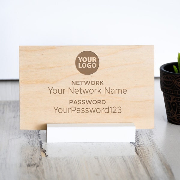 Custom WiFi Password Sign Using Your Logo, Wood, Personalized Network Sign for Guests, Wood Sign for Airbnb VRBO, Vacation Rental House