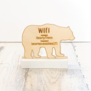 Bear WiFi Password Sign: Custom Wood Network Display for Airbnb