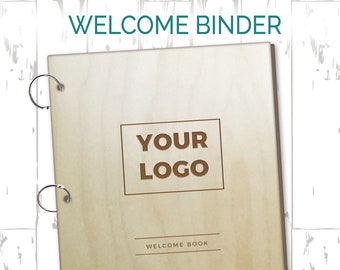 AirBNB Welcome Book Binder with your Logo, Custom Home Rental Book, Vacation Rental Guest Book, Engraved Personalized, For Page Protectors