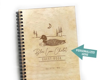 Personalized Wooden Lake House Guest Book: Loon Engraved Cabin Journal