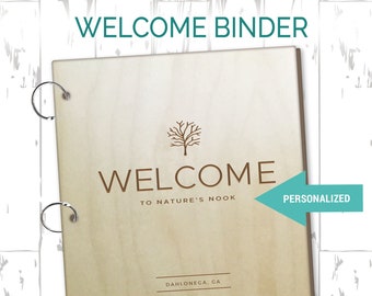 Modern Welcome Book Binder, AirBNB, Tree Icon, Custom Home Rental Book, Cabin Vacation Guest Book, VRBO Engraved Personalized