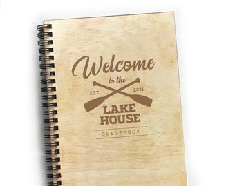 Personalized Lake House Guest Book: Laser Engraved Wooden Cabin Journal