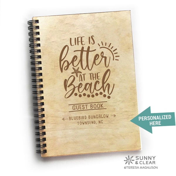 Airbnb Guest Book, Life is Better At the Beach, Beach House Coastal, AirBNB Welcome Book, Custom, Laser Engraved Personalized