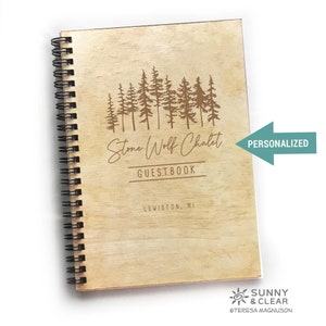Cabin AirBNB Guest Book, Pine Trees, Custom Vacation Rental Guest Book, Rustic Wooden Guest Book, Welcome Book, Laser Engraved, Personalized