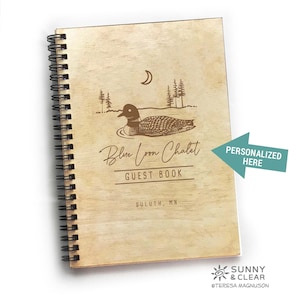 Personalized Wooden Lake House Guest Book: Loon Engraved Cabin Journal