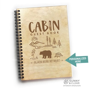Personalized Bear Cabin Guest Book: Laser Engraved Wooden Vacation Rental