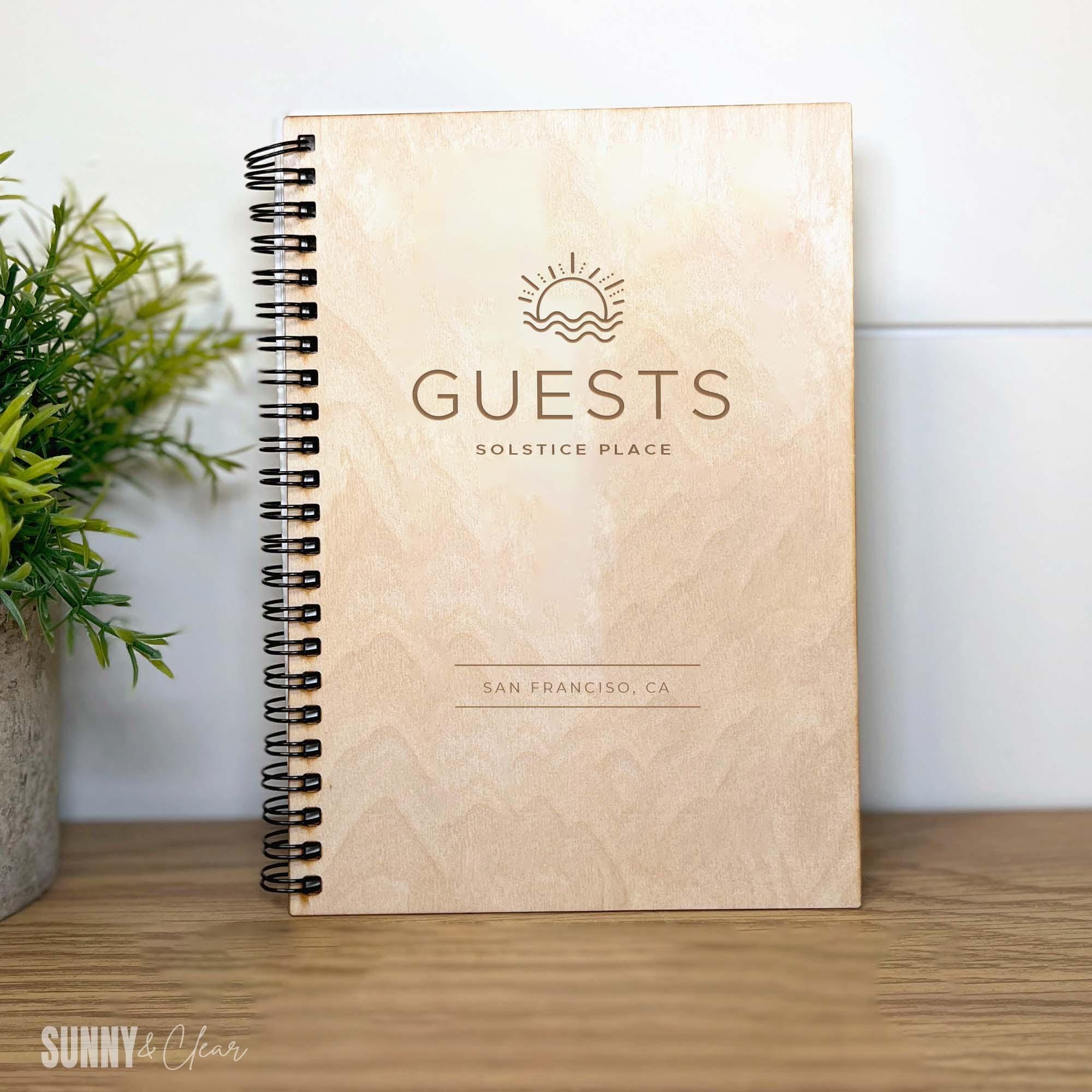 Modern Cabin Guest Book, Laser Engraved Wood, Personalized Vacation Rental AirBnB Guestbook, Minimal Design