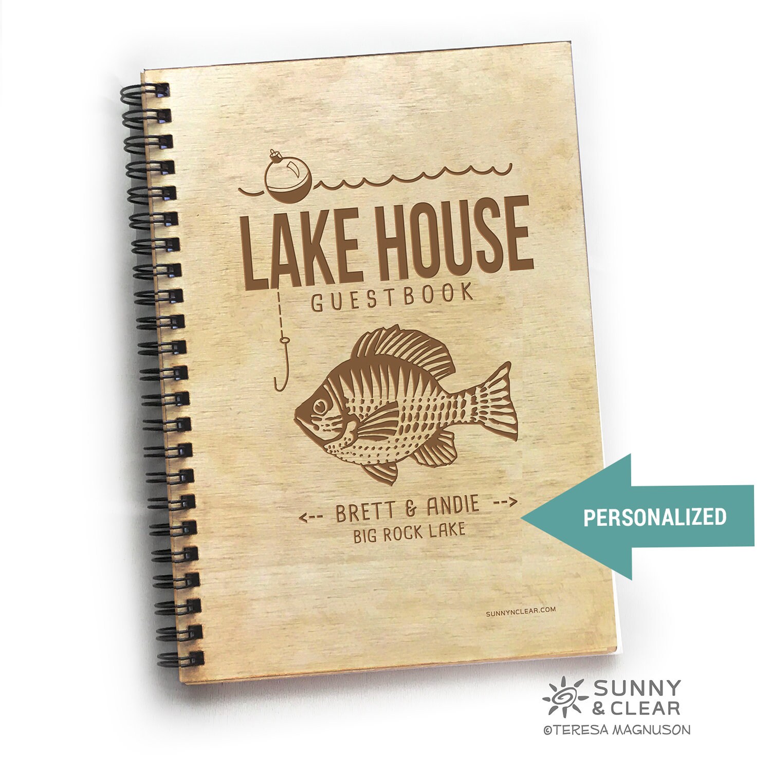Laser Engraved Lake House Guest Book Fish: Personalized Cabin Journal