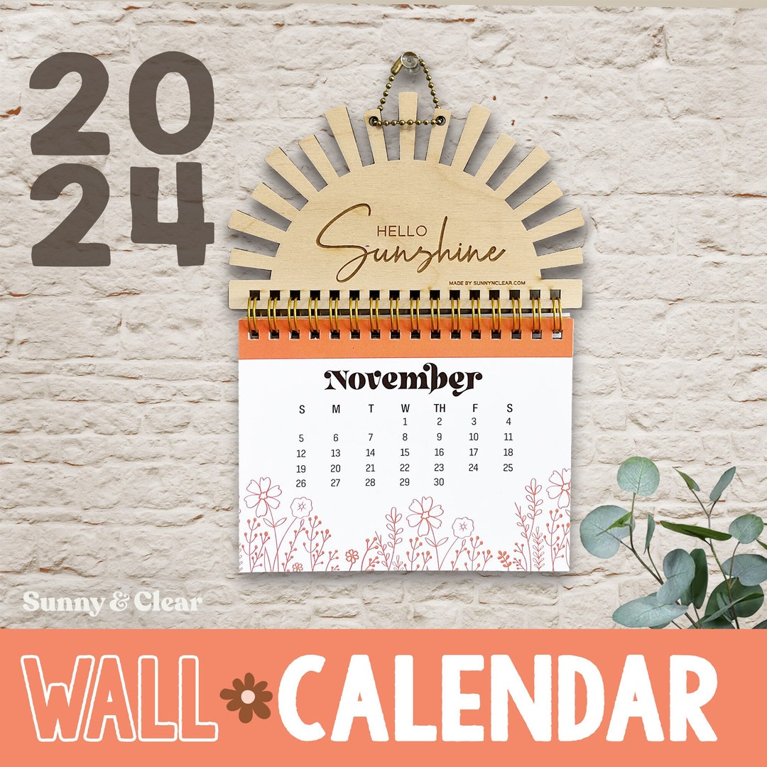 2024 Wall Calendar Boho, Sunshine, Monthly Hanging Calendar, Diecut