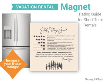 Airbnb Magnet Star Rating Review, 5” Fridge Magnet, Square, Trees, AirBNB Sign for Hosts, Suggestion Magnet, Vacation Rental, Review Guide