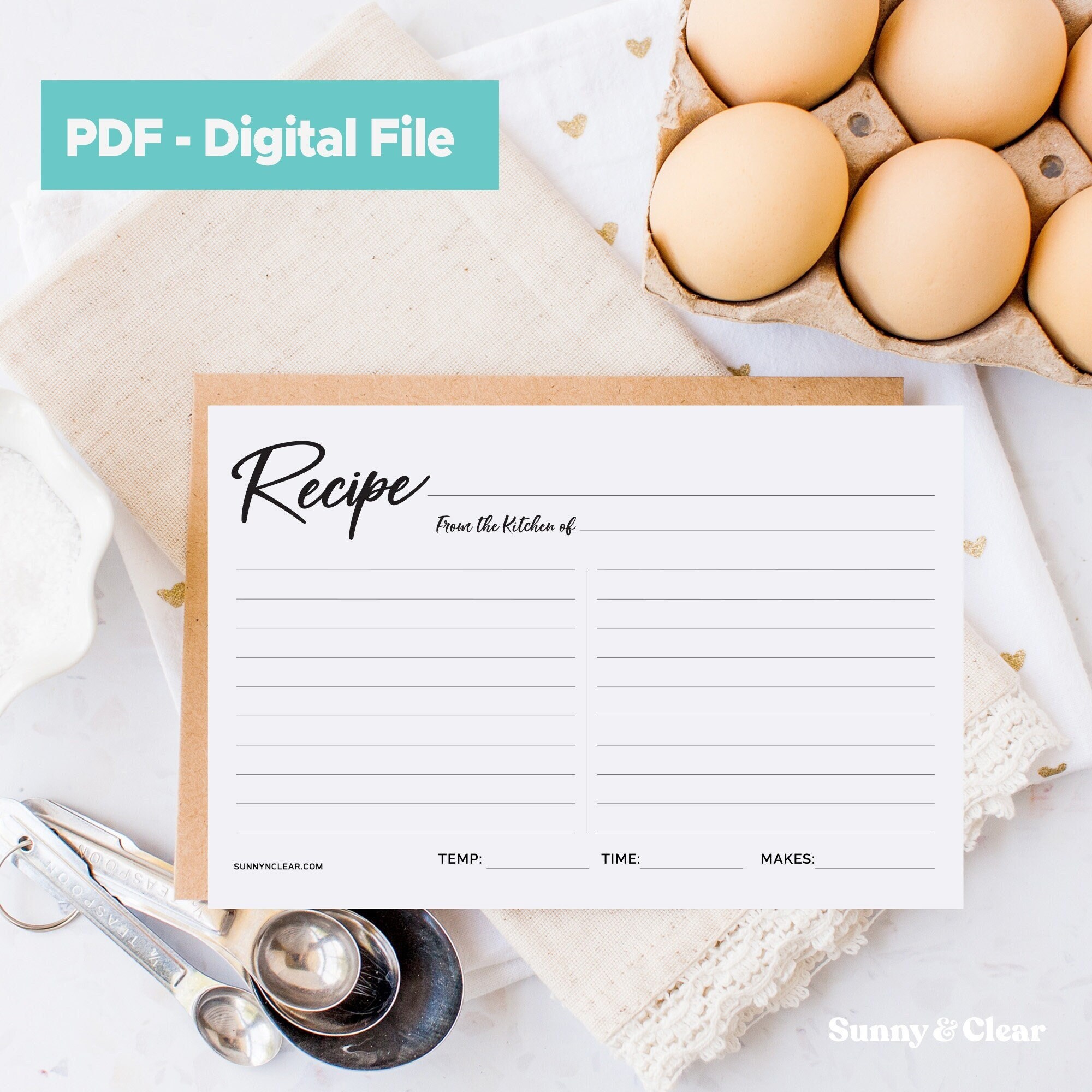 4x6 Recipe Card Printable: Minimalist Design (PDF Download) - Etsy