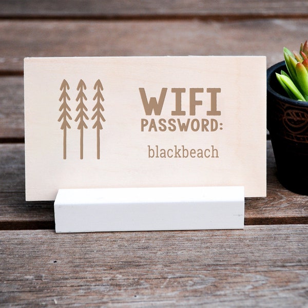 Wood WiFi Password Sign, Pine Trees, Personalized Wifi Network Sign for Guests, Custom Wood Sign, Airbnb VRBO, Vacation Rental House, Cabin