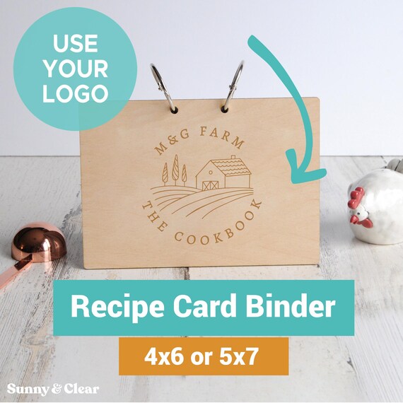 Personalized Recipe Card Binder: Laser Engraved Baltic Birch, 4x6 5x7