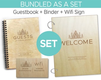 AirBNB A-Frame Bundle, Welcome Set, Welcome Book Binder + Guest Book + Wifi Sign, Modern, Vacation Home Rental, VRBO, Personalized