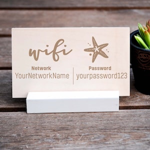 Personalized Wood WiFi Sign: Starfish Beach Theme, Airbnb Decor (3x5)