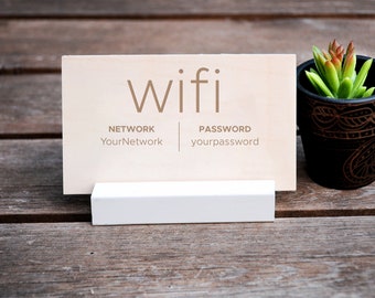 Wood WiFi Password Sign, Mod, Sans Serif, Personalized Wifi Network Sign for Guests, Custom Wood Sign, Airbnb, VRBO, Vacation Rental Home