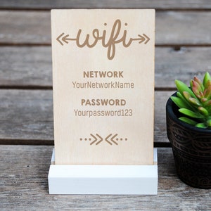 Boho Wood WiFi Sign, Wifi Password Guest Sign, Custom Wood Sign for Air BNB, Vacation Home Rental Cabin, Beach House, Laser Engraved image 4