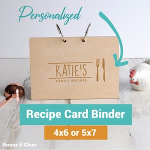Personalized Wood Recipe Card Binder: Rustic Kitchen Organizer