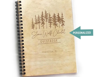 Cabin Guest Book for Airbnb Rentals, Personalized Laser Engraved Wooden Guestbook
