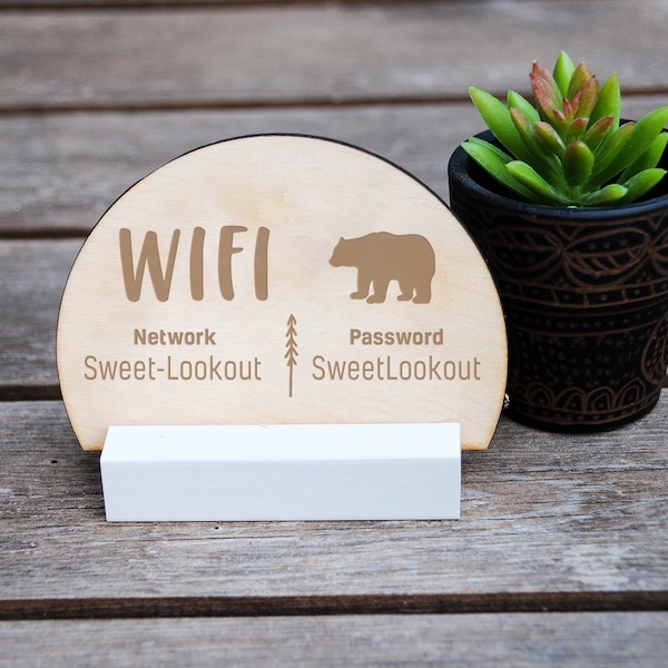 Bear, Wood WiFi Password Sign, Personalized Wifi Network Sign for Guests, Custom Wood Sign for Cabin, Airbnb, VRBO Vacation Rental House