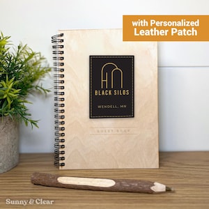 Personalized Faux Leather Guest Book: Engraved Logo, Rustic Modern Decor