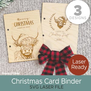 Titulaire de la carte de Noël Vache des Highlands fichier laser SVG présentoir en bois cadeau personnalisé organisateur de cartes personnalisé ferme vacances déco rangement