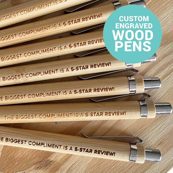 Bolígrafo de madera grabado personalizado, bolígrafo de bambú grabado, bolígrafo para libro de visitas de Airbnb, bolígrafo con clip metálico, accesorio de escritorio, solicitud de revisión