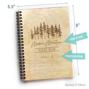 Cabin AirBNB Guest Book, Pine Trees, Custom Vacation Rental Guest Book, Rustic Wooden Guest Book, Welcome Book, Laser Engraved, Personalized