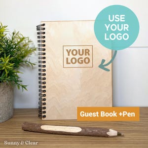 Personalized Wood Guest Book your Logo Vacation Rental Cabin Beach House Lake Cottage Rustic Property Airbnb