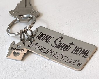 Home Sweet Home Keychain - Personalized Coordinates Keychain for House - Customized Realtor Housewarming Gift