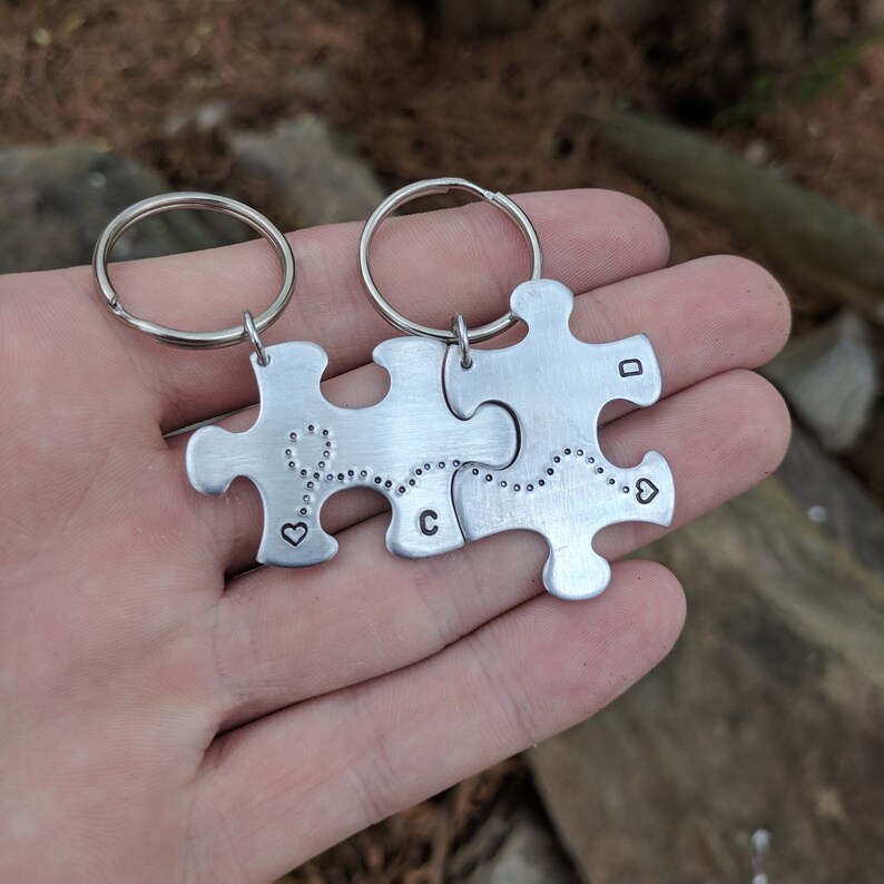 Personalized Gift Custom Puzzle Pieces Keychain Couples Etsy