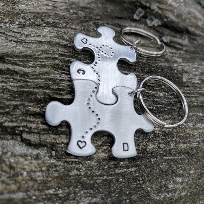 Personalized Gift Custom Puzzle Pieces Keychain Couples Etsy