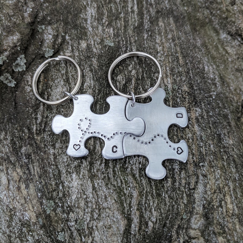 Personalized Gift Custom Puzzle Pieces Keychain Couples Etsy
