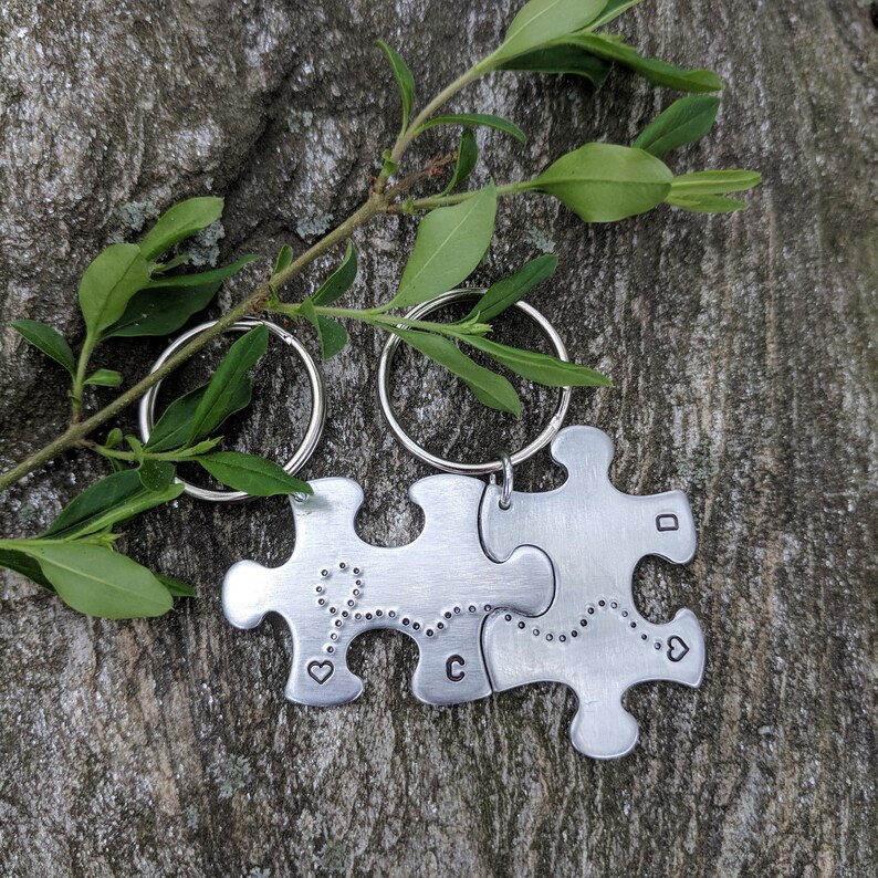 Personalized Gift Custom Puzzle Pieces Keychain Couples Etsy
