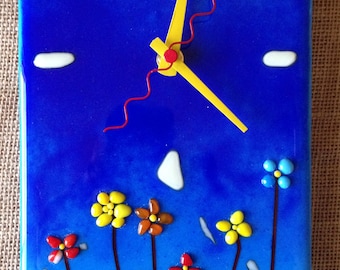 Blue Northern Fused Glass Wall Clock