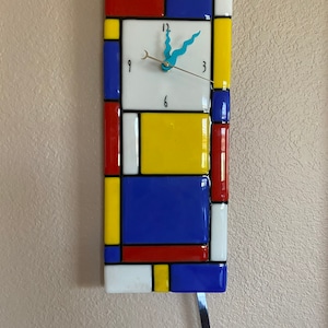 Mondrian Style Glass Wall Clock