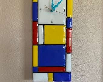 Mondrian Style Glass Wall Clock