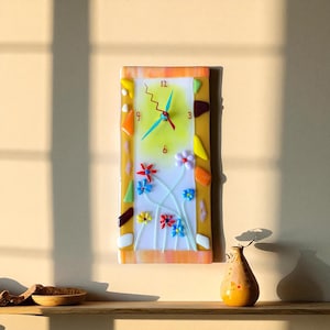 Rustic Floral fused glass wall clock