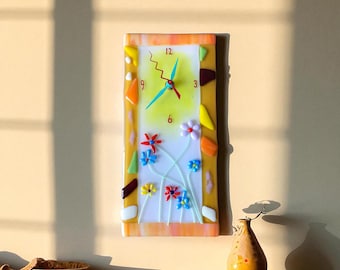 Rustic Floral fused glass wall clock