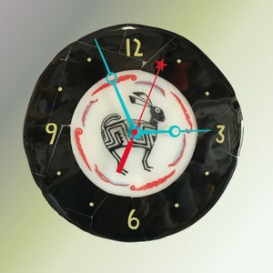 Mimbres Rabbit Fused Glass Wall Clock