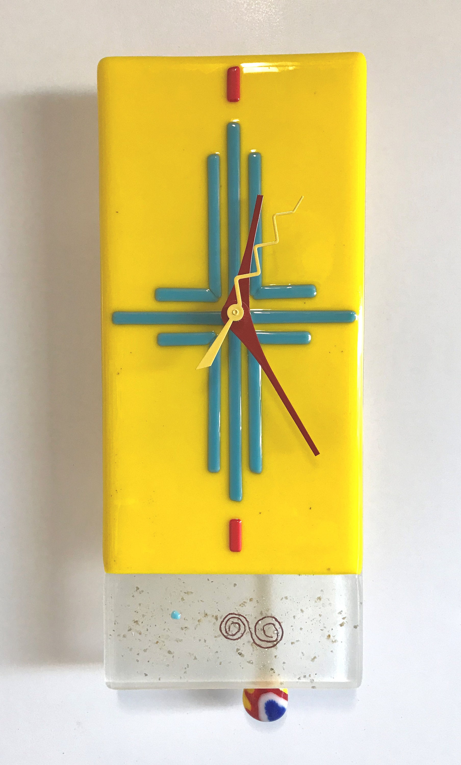 Narrow Zia Sun Fused Glass Wall Clock