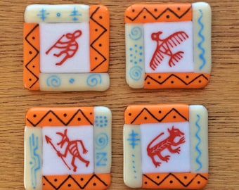 Arizona Petroglyph Fused Glass Coasters